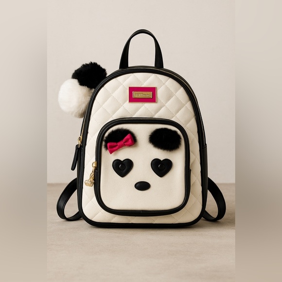 Betsey Johnson Handbags - Betsey Johnson White and Black Quilted Backpack with Panda Design